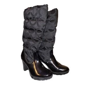 Coach Winter Boots Quilted Insulated Winter High Heel Size 8.5B Loryn Q385 Black